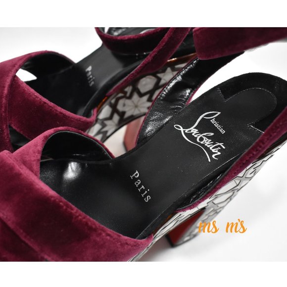 NIB CHRISTIAN LOUBOUTIN Velvet Platform Sandals Heels - Picture 3 of 9